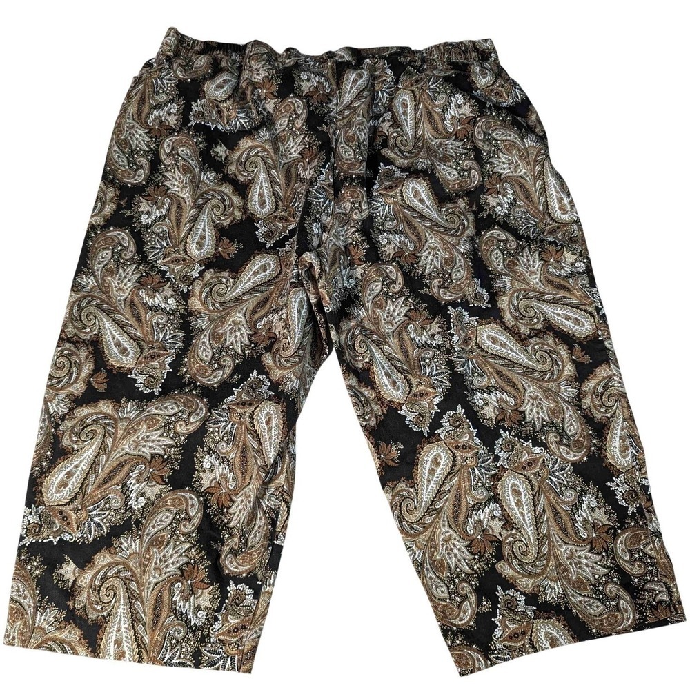 White Stag Capris Cropped Pants Plus Size 26 W 26W Black Brown Paisley Boho